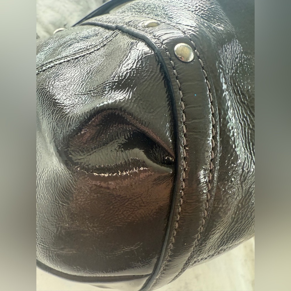 Coach Dark Brown Patent Leather Shoulder Bag with Silver-Tone Hardware - Picture 7 of 13